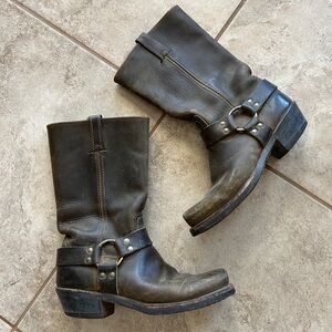 1990s Vintage Frye Clove Brown Leather Harness Boots